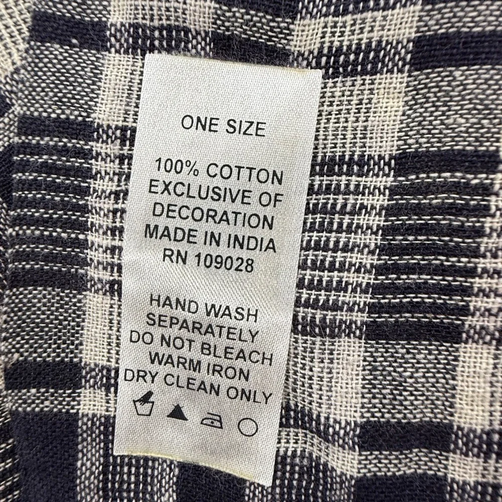 Levis Scarf Navy Blue White Plaid Check Cotton Fringe Tassel Unisex One Size